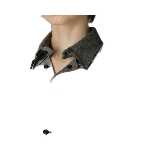 W/ Mini Herringbone Open Neck Blouse