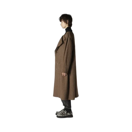 W/Li Herringbone Collarless Coat