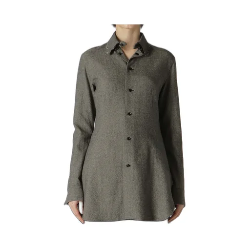 W/ Mini Herringbone Open Neck Blouse