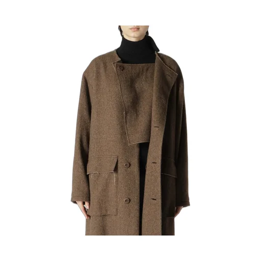 W/Li Herringbone Collarless Coat