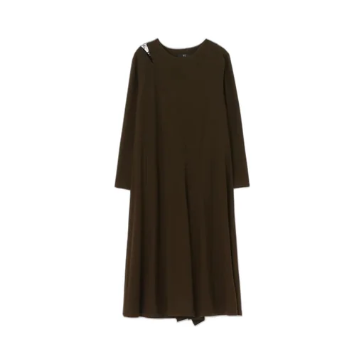 Wool Flannel Lace-Up Shoulder Detail Dress