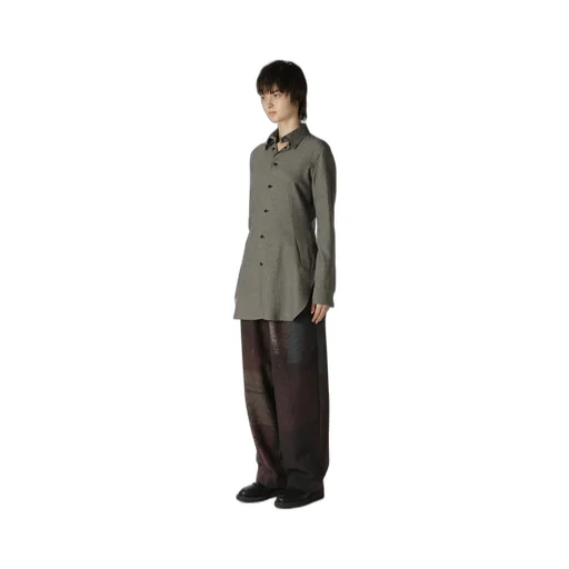 W/ Mini Herringbone Open Neck Blouse