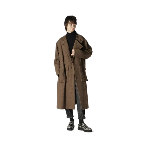 W/Li Herringbone Collarless Coat