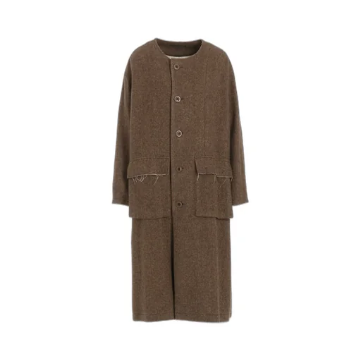 W/Li Herringbone Collarless Coat