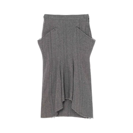Wool Tweed Herringbone Long Pocket Skirt