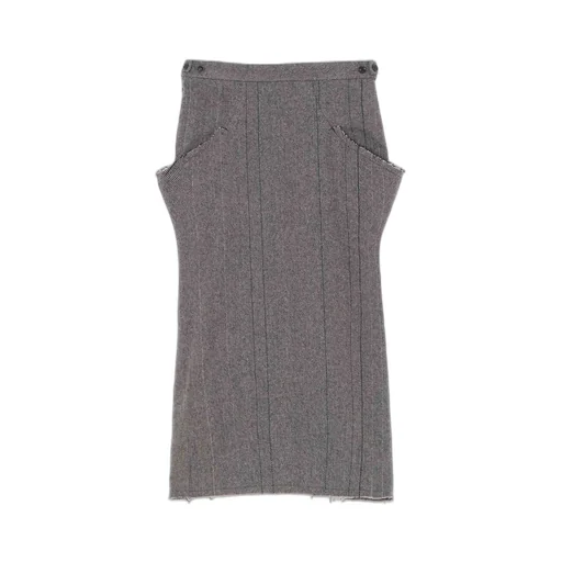 Wool Tweed Herringbone Long Pocket Skirt
