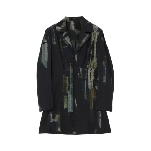 L/C Denim Cubism Print Open Collar Tailored Jacket
