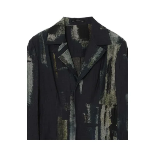 L/C Denim Cubism Print Open Collar Tailored Jacket