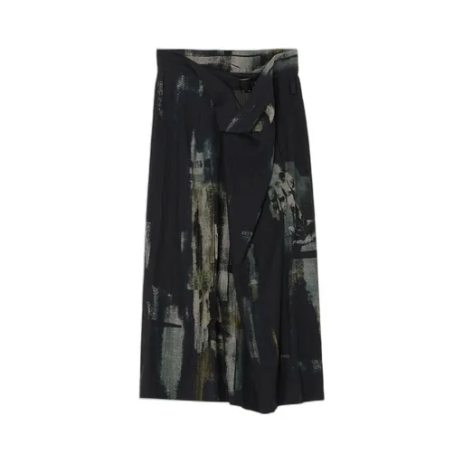 L/C Denim Cubism Print Left Side Cloth Skirt