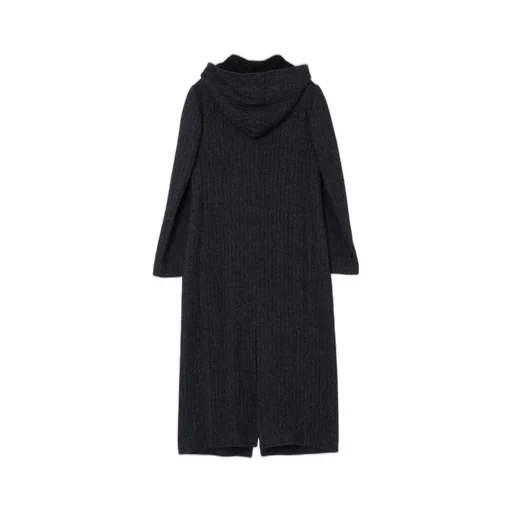 Linen/Wool Raised Herringbone Long Coat With Hoodie