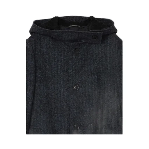 Linen/Wool Raised Herringbone Long Coat With Hoodie