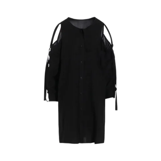 Rayon/Cambric Open Shoulder Blouse