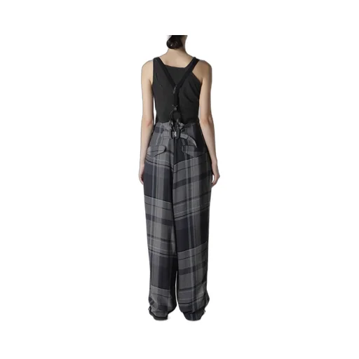 Gauze Plaid Suspender Pants