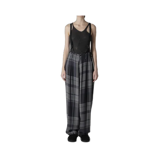 Gauze Plaid Suspender Pants