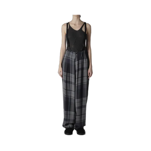 Gauze Plaid Suspender Pants