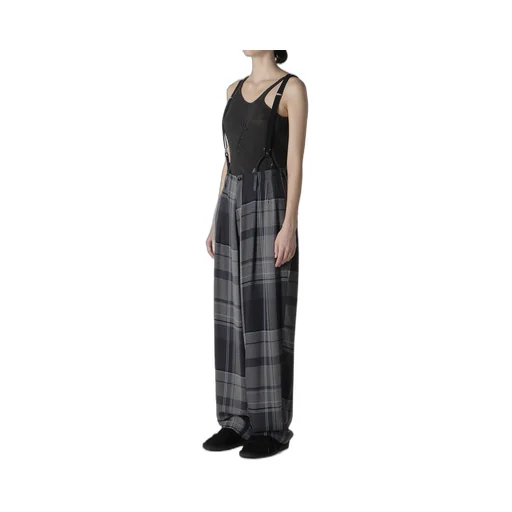 Gauze Plaid Suspender Pants