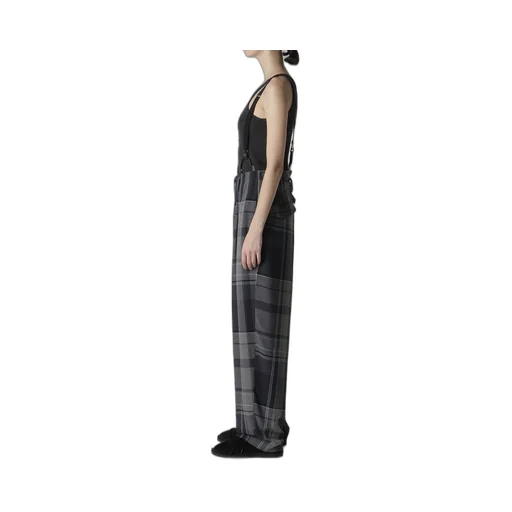 Gauze Plaid Suspender Pants
