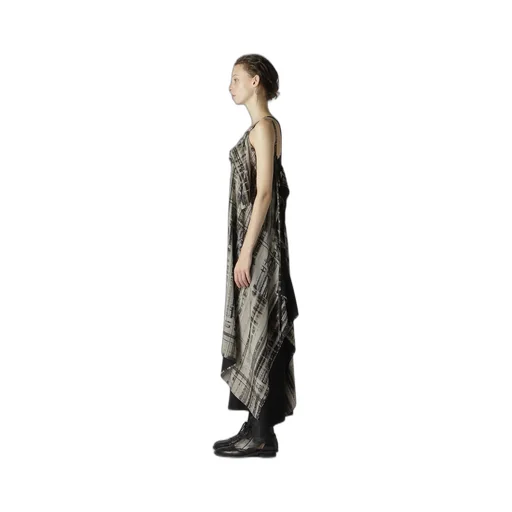 Hand Drawing Plaid Print Lace Up Dress