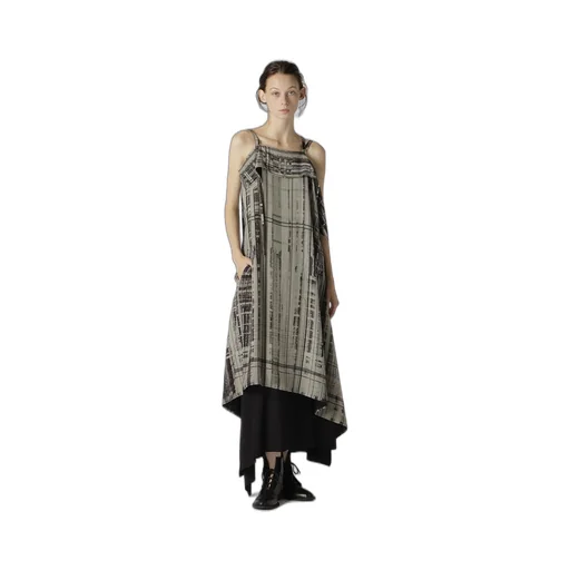 Hand Drawing Plaid Print Lace Up Dress