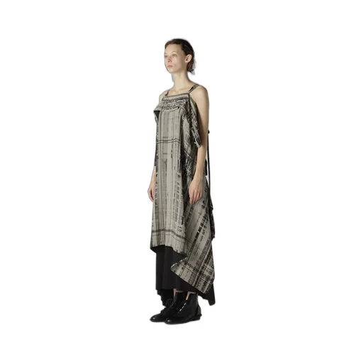 Hand Drawing Plaid Print Lace Up Dress