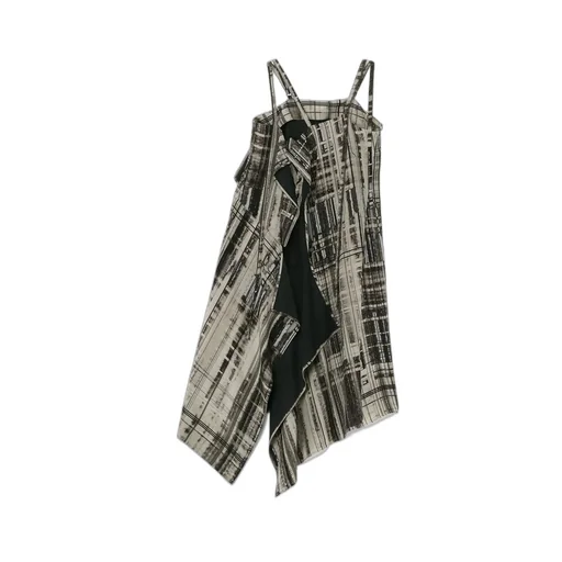 Hand Drawing Plaid Print Lace Up Dress