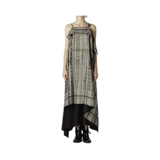 Hand Drawing Plaid Print Lace Up Dress