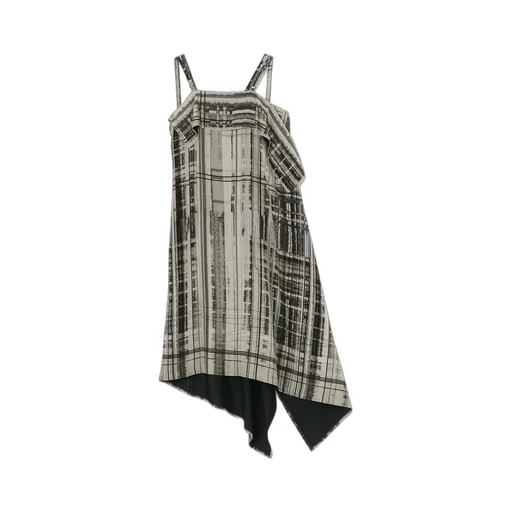 Hand Drawing Plaid Print Lace Up Dress