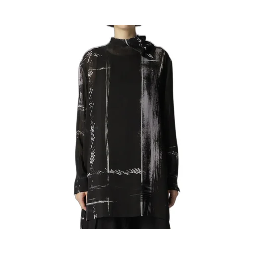 Cu/ Lawn Blurred Check Back Tie Blouse