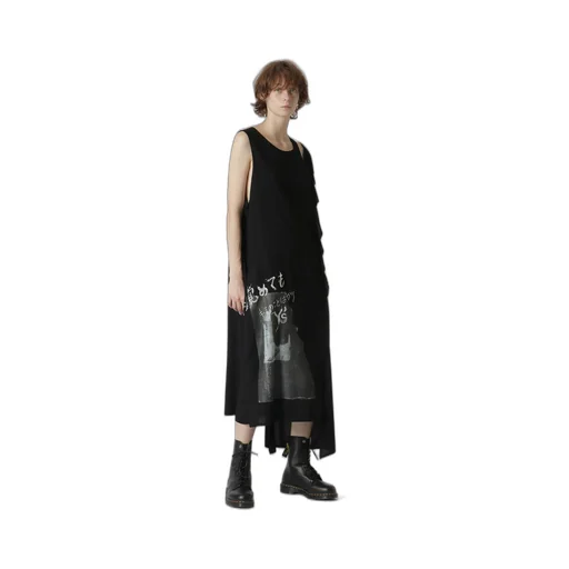 Rayon Lawn Print Bonding Left Frill Asymmetry Dress