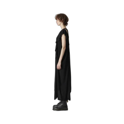 Rayon Lawn Print Bonding Left Frill Asymmetry Dress