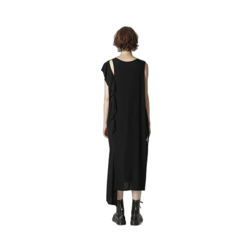 Rayon Lawn Print Bonding Left Frill Asymmetry Dress