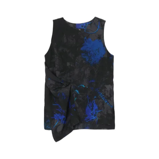 Cupro Twill Ethnic Flower Print Draped Blouse