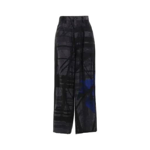 Flower&Cable Print Long Straight Pants