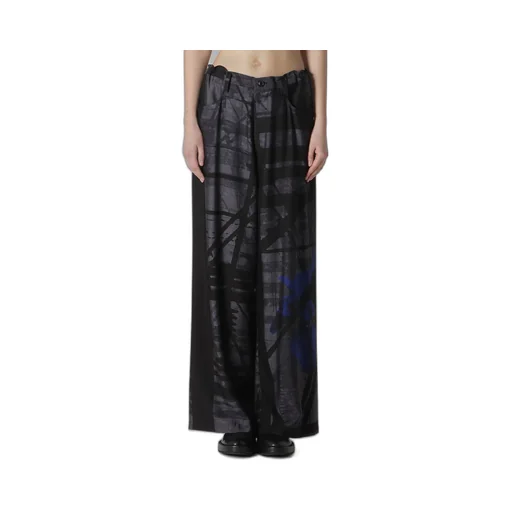 Flower&Cable Print Long Straight Pants