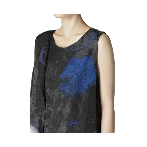 Cupro Twill Ethnic Flower Print Draped Blouse