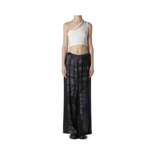 Flower&Cable Print Long Straight Pants