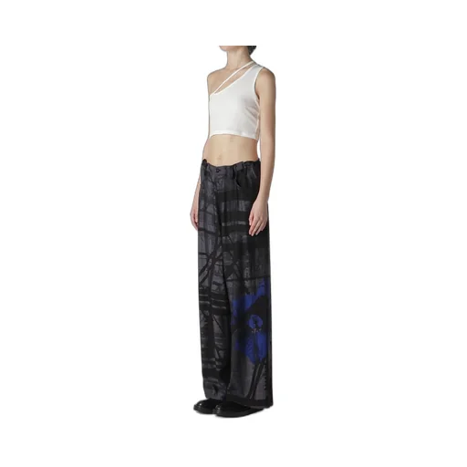 Flower&Cable Print Long Straight Pants