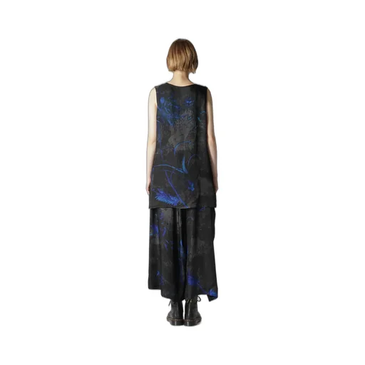 Cupro Twill Ethnic Flower Print Draped Blouse