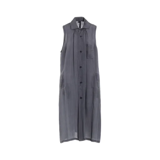 Cupro Stripe Sleeveless Shirt Dress