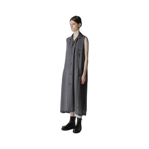 Cupro Stripe Sleeveless Shirt Dress