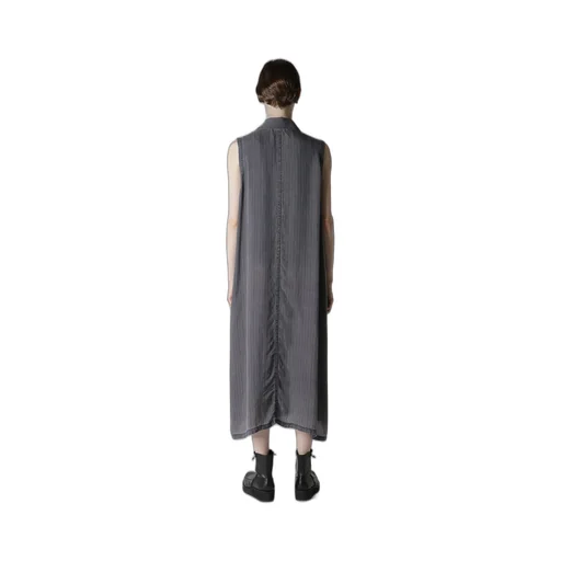 Cupro Stripe Sleeveless Shirt Dress