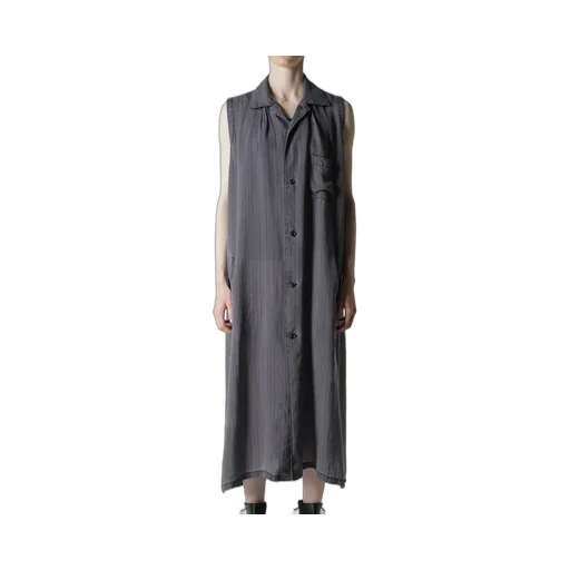 Cupro Stripe Sleeveless Shirt Dress