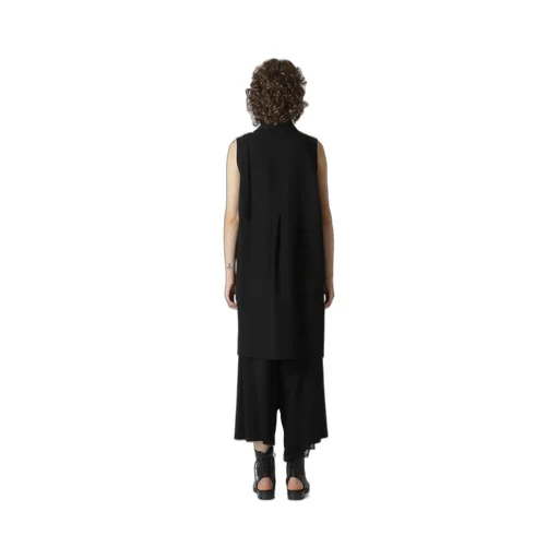 Cotton Linen Gabardine Print Bonding Asymmetry Sleeveless Blouse