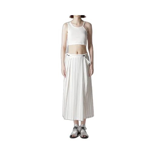 Washer Stripe Pleated Wrap Skirt