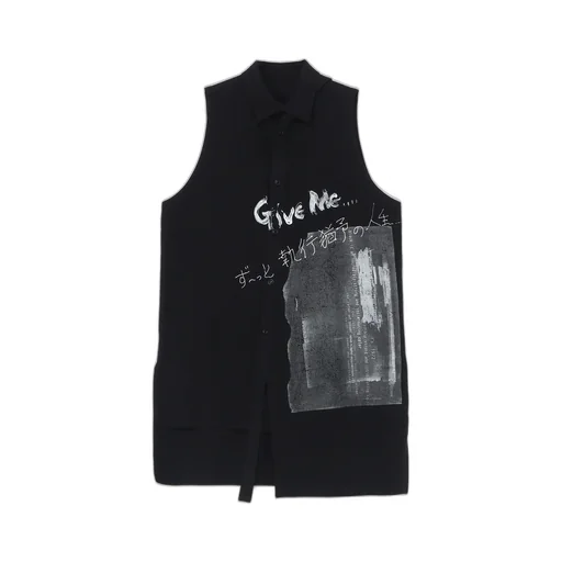 Cotton Linen Gabardine Print Bonding Asymmetry Sleeveless Blouse