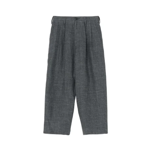 Linen Tweed Pleats Tapered Pants