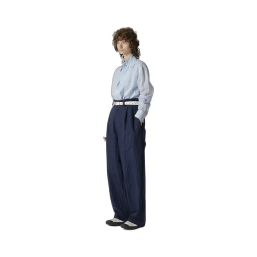 Linen Cotton Pin-Striped Uneven Dyeing 2 Tucks Pants