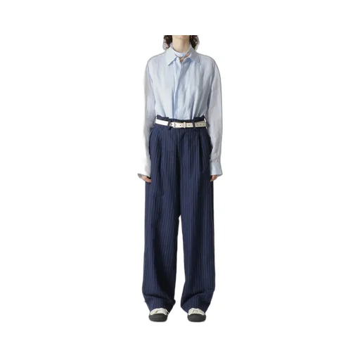 Linen Cotton Pin-Striped Uneven Dyeing 2 Tucks Pants