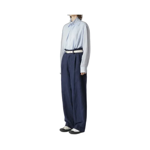 Linen Cotton Pin-Striped Uneven Dyeing 2 Tucks Pants