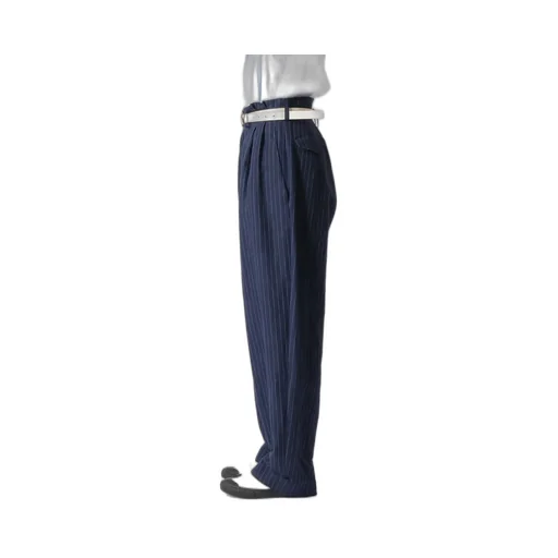Linen Cotton Pin-Striped Uneven Dyeing 2 Tucks Pants